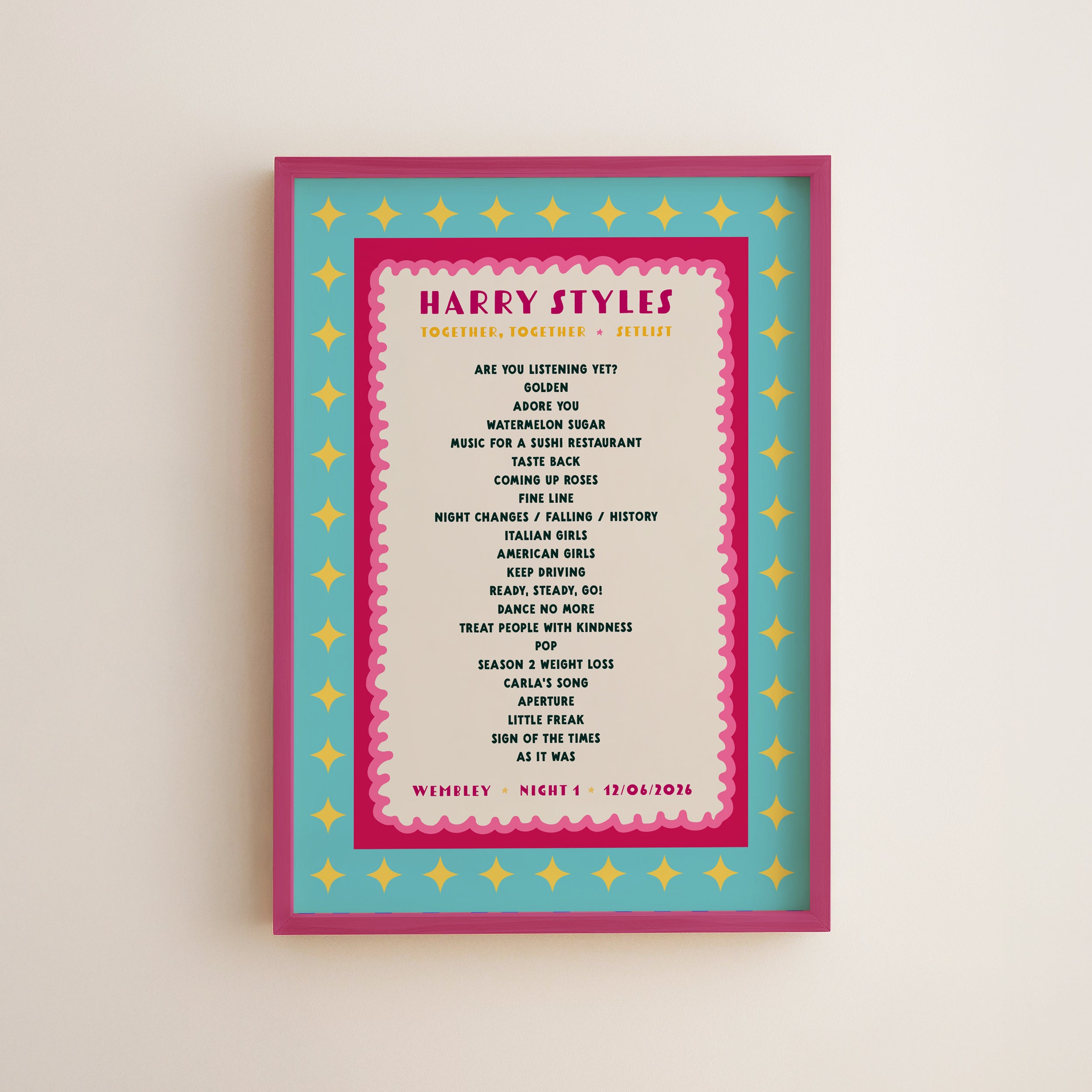 Harry Styles Tour Setlist Print