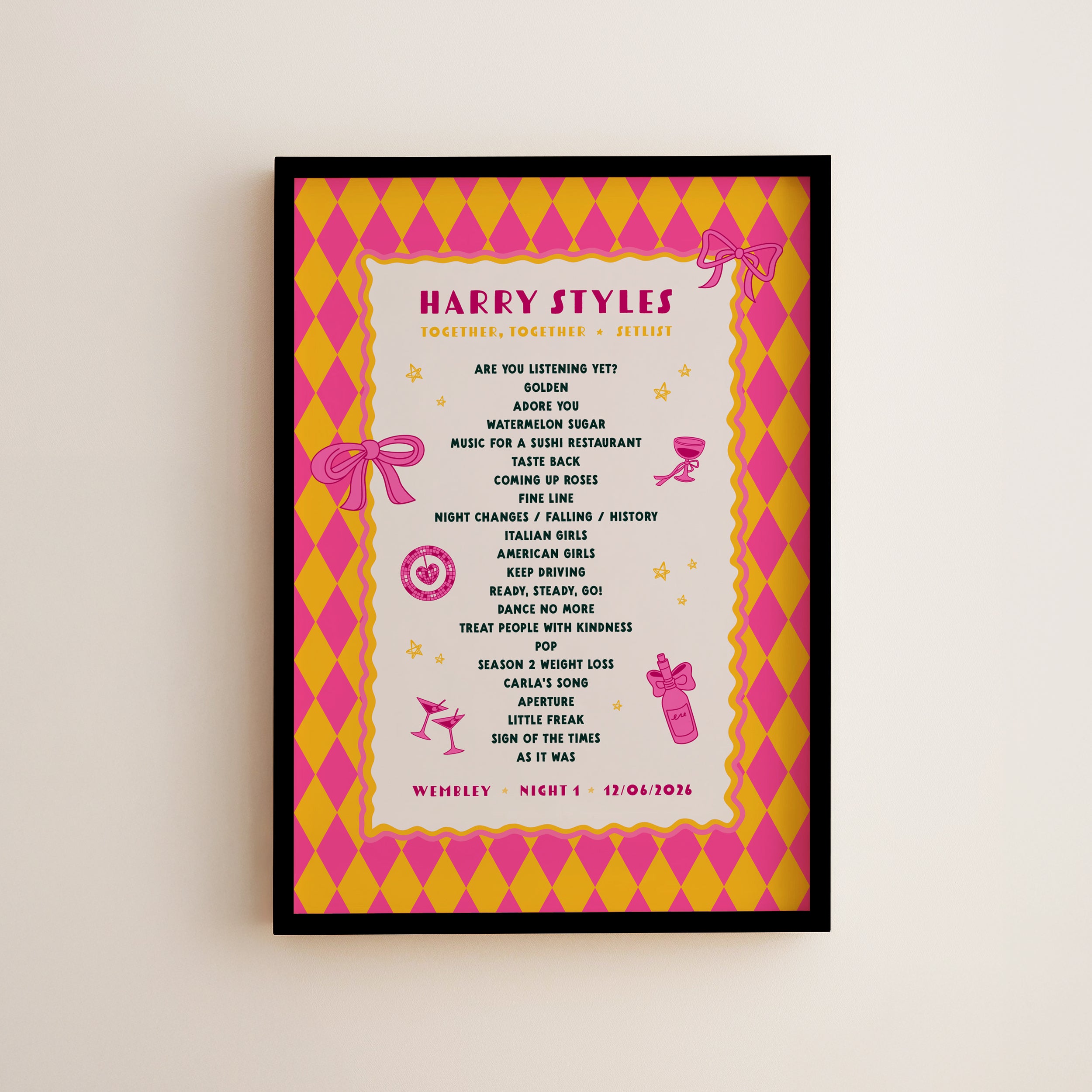 Harry Styles Tour Setlist Print